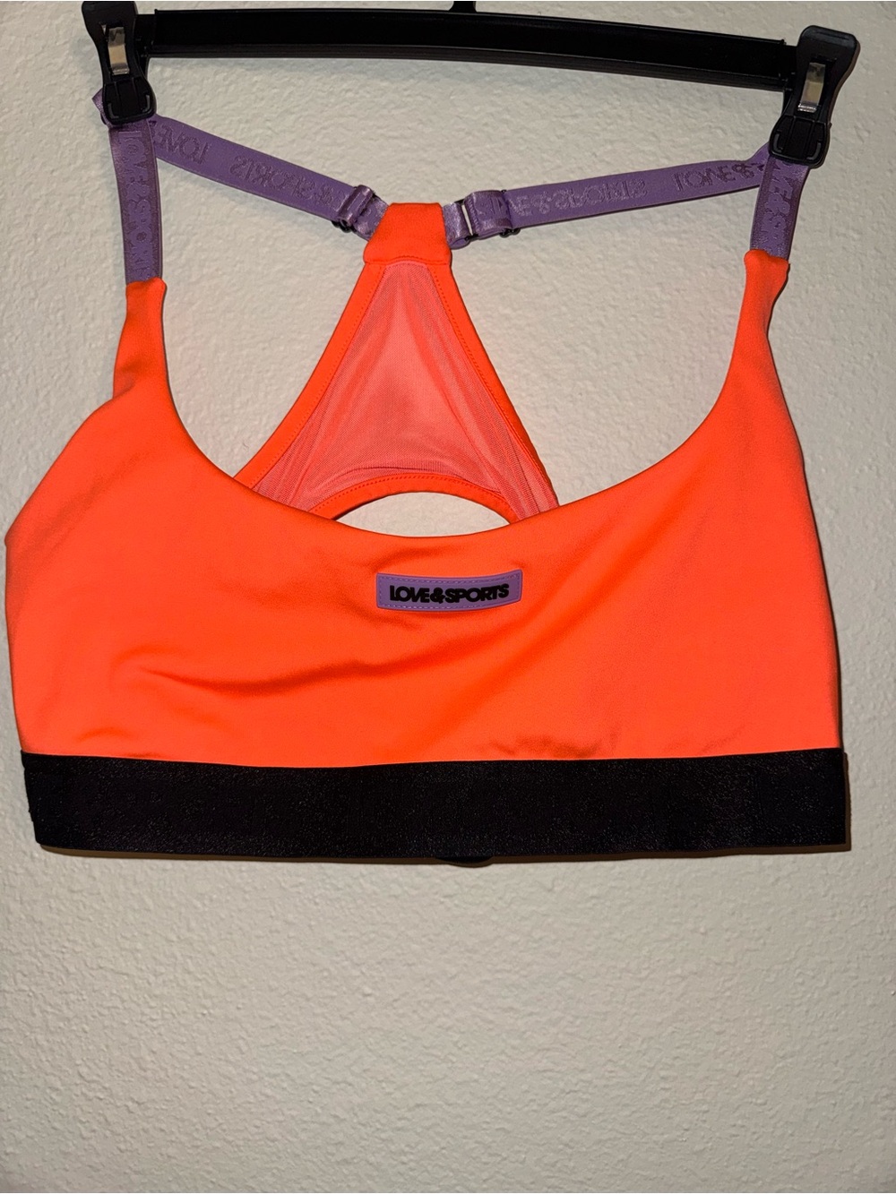 LOVE & SPORTS Neon Orange Sports Bra with Purple Straps